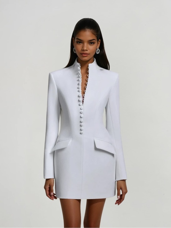 Mew Mews Dresses & Skirts - Mew Mews Hornfels Single Breasted Blazer Mini Dress in White Small